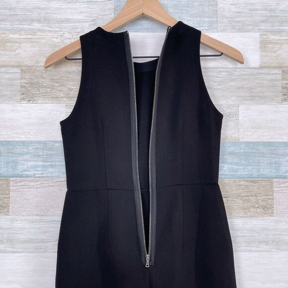 LOFT Ponte Pocketed Sheath Dress Black Exposed Zipper Stretch Womens 0P 0 Petite - Picture 4 of 8